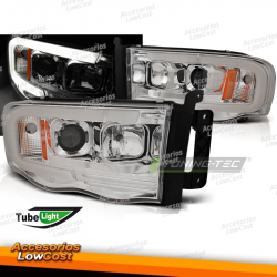 FAROS DELANTEROS PARA DODGE RAM 02-06 LUZ TUBO CROMADA