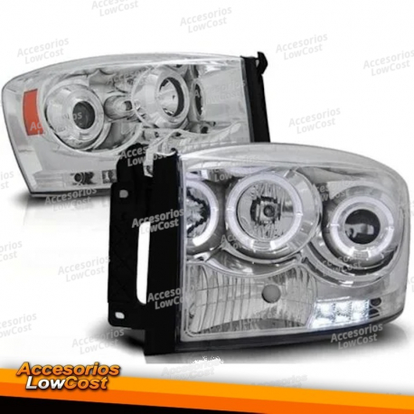 FARÓIS PARA DODGE RAM 06-08 CHROME ANGEL EYES