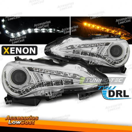 FAROS DELANTEROS PARA TOYOTA GT86 12-16 CON LUZ DIURNA AUTOMÁTICA CROMADA