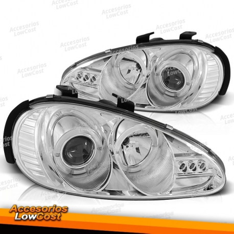 FAROS DELANTEROS PARA MAZDA MX3 91-98 OJOS DE ANGEL CROMADOS