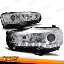 FAROS DELANTEROS PARA MITSUBISHI LANCER 8 08-16 CROMADO LUZ DIURNA