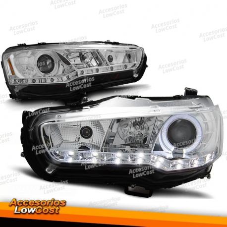 FARÓIS PARA MITSUBISHI LANCER 8 08-16 CROMADO DAYLIGHT