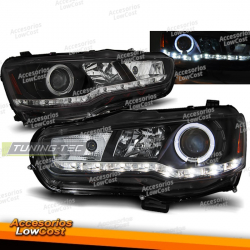 FAROS DELANTEROS PARA MITSUBISHI LANCER 8 08-16 NEGRO LUZ DIURNA