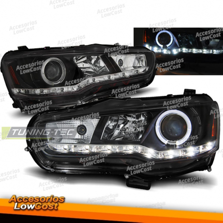 FARÓIS PARA MITSUBISHI LANCER 8 08-16 PRETO DAYLIGHT