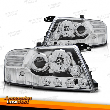 FAROS DELANTEROS PARA MITSUBISHI PAJERO V60 00-06 OJOS DE ANGEL CROMADOS