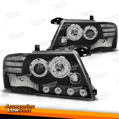 FAROS DELANTEROS PARA MITSUBISHI PAJERO V60 00-06 OJOS DE ANGEL NEGROS
