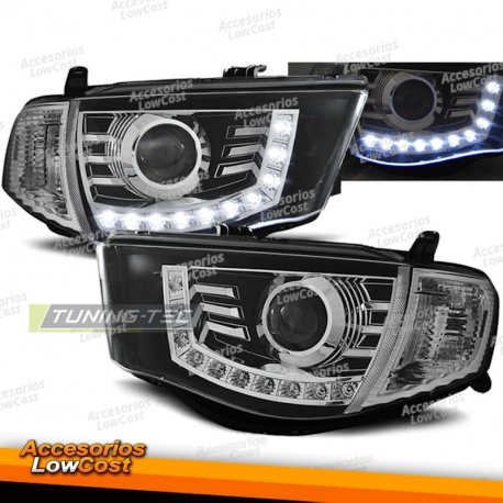 FARÓIS PARA MITSUBISHI L200 06-10 NEGROS LUZ DIURNA