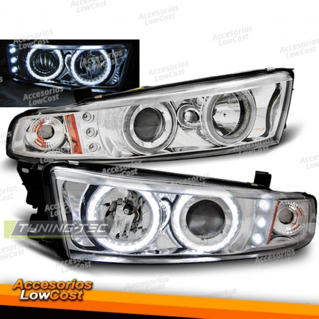 FAROS DELANTEROS PARA MITSUBISHI GALANT 8 (EA0) 96-06 OJOS DE ANGEL CROMADOS CCFL