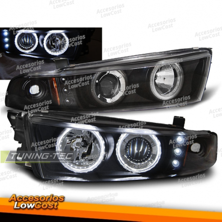 FAROS DELANTEROS PARA MITSUBISHI GALANT 8 (EA0) 96-06 OJOS DE ANGEL NEGROS CCFL