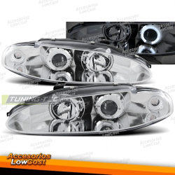 FAROS DELANTEROS PARA MITSUBISHI ECLIPSE 06.95-96 OJOS DE ANGEL CROMADOS