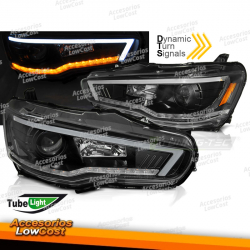 FAROS DELANTEROS PARA MITSUBISHI LANCER 8 08-16 TUBO DE LUZ SEQ NEGRO