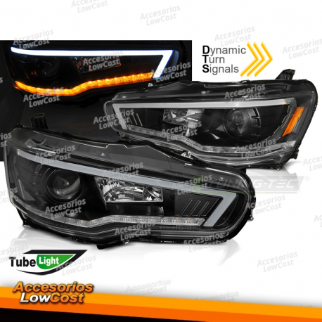 FARÓIS PARA MITSUBISHI LANCER 8 08-16 BLACK SEQ LIGHT TUBE
