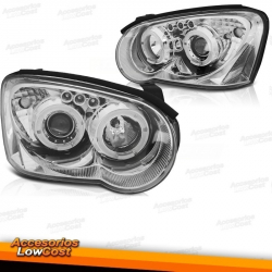 FAROS CON OJOS DE ANGEL PARA SUBARU IMPREZA (2002-2005). FONDO COLOR CROMO.