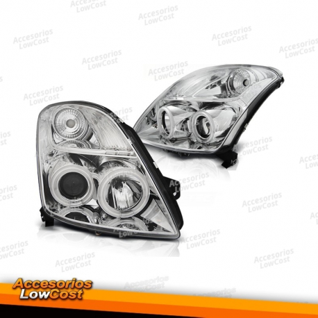 FARO DELANTERO PARA SUZUKI SWIFT 05.05-10 CCFL OJOS DE ANGEL CROMADOS