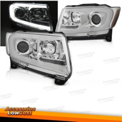 FAROS DELANTEROS PARA CHRYSLER JEEP GRAND CHEROKEE 11-13 TUBE LIGHT CROMO SECUENCIAL