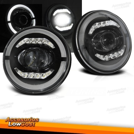 FAROS CHRYSLER JEEP WRANGLER 96-18 OJO DE ÁNGEL LED NEGRO