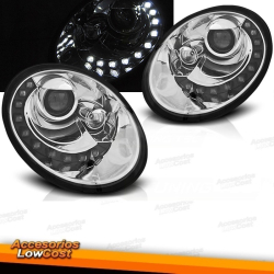 FAROS CON LUZ DIURNA VOLKSWAGEN BEETLE 05-11. FONDO CROMADO