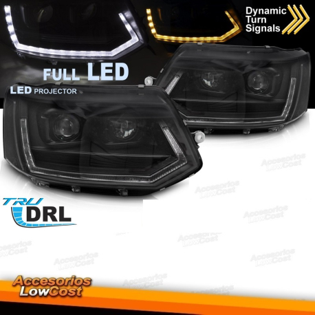 Faros delanteros FULL LED NEGRO, tubelight, con luz diurna secuencial, para VW T5 10-15