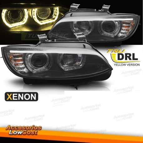 Faros de xenón con LED amarillo y luz diurna fondo negro para BMW E92/E93 (2006-2010)