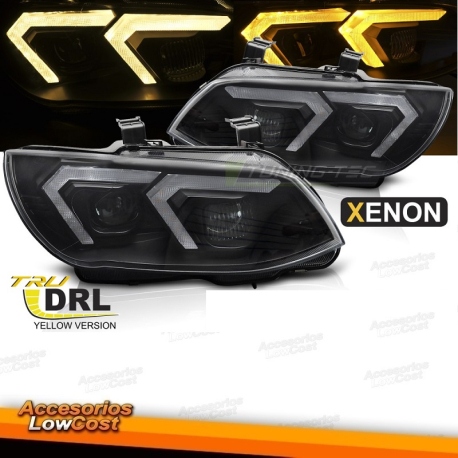 Faros de xenón con LED amarillo y luz diurna fondo negro paraBMW E92 LCI 10-13