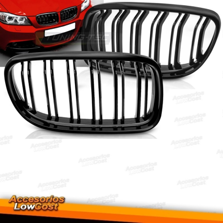 REJILLAS DOBLE LAMA BMW SERIE 3 E90 / E91 LCI  09-11 NEGRO BRILLO