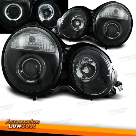 FAROS OJOS DE ANGEL W210, 95-99- CRISTAL CLARO/NEGRA