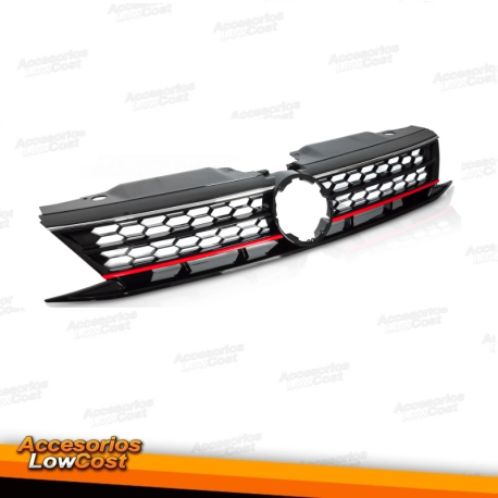 Parrilla deportiva negra brillante con líneas rojas y cromadas para VW Jetta VI 14-18