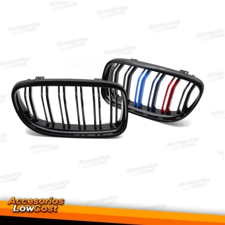 Grelha desportiva preta brilhante tricolor com barra dupla, compatível com BMW E90 / E91 LCI 09-11