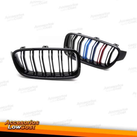 PARRILLA DEPORTIVA NEGRO BRILLANTE TRICOLOR DOBLE BARRA compatible con BMW F30/F31 11-18