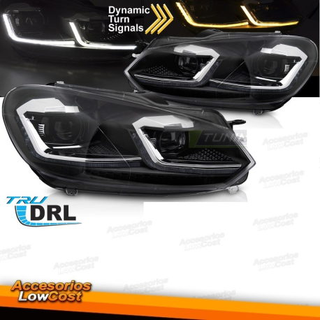 FAROS DELANTEROS LED SEQ DRL LÍNEA PLATEADA para VW GOLF VI 08-12