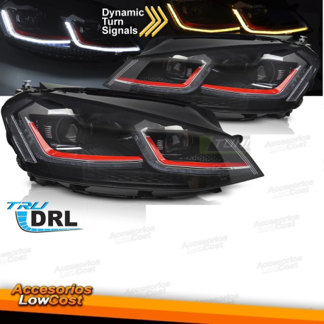 FAROS DELANTEROS LED LINEA ROJA SEQ DRL compatibles con VW GOLF VII 13-17