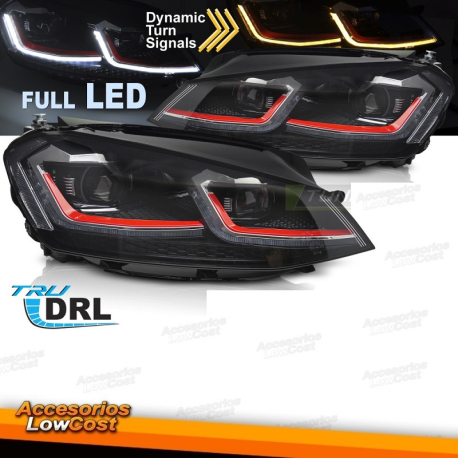 FAROS DELANTEROS LED LINEA ROJA SEQ DRL compatibles con VW GOLF VII 13-17