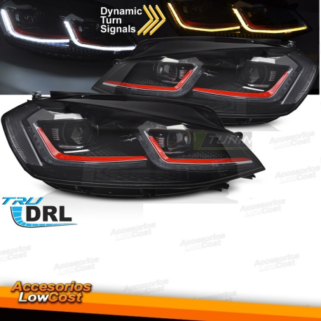 FAROS DELANTEROS LED LINEA ROJA SEQ DRL compatibles con VW GOLF VII 17-19
