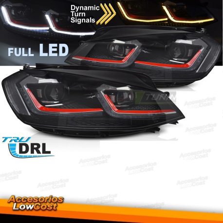 FAROS DELANTEROS FULL LED LINEA ROJA SEQ DRL compatibles con VW GOLF VII 17-19