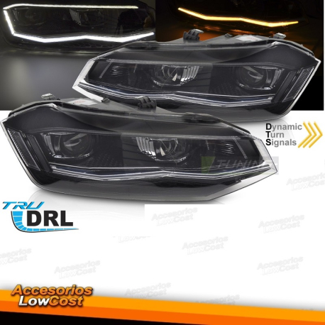 FAROS DELANTEROS LED PLATEADOS SEQ DRL compatibles con VW POLO 2G 17-21
