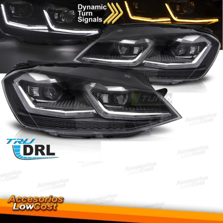 Faros LED plateados con luz diurna secuencial (DRL) compatibles con VW Golf VII 13-17.