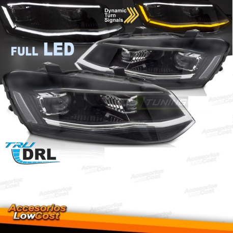 Faróis LED prateados SEQ DRL compatíveis com VW POLO 6R 09-17