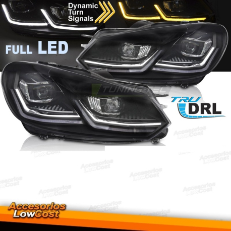 Faros delanteros Full LED plateados con luz diurna secuencial (DRL) para VW Golf 6 08-12